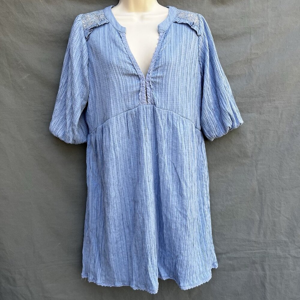 Betsey Johnson Size L Powder Blue Lace Ruffled Hook Closure Mini Dress Tunic